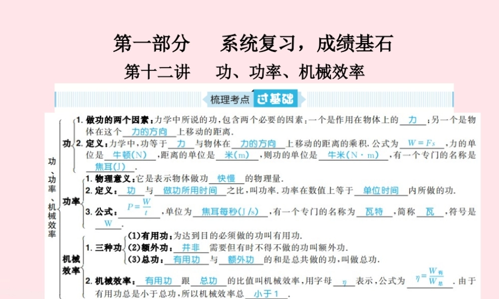 中考物理总复习 八下 第12讲 功、功率、机械效率课件