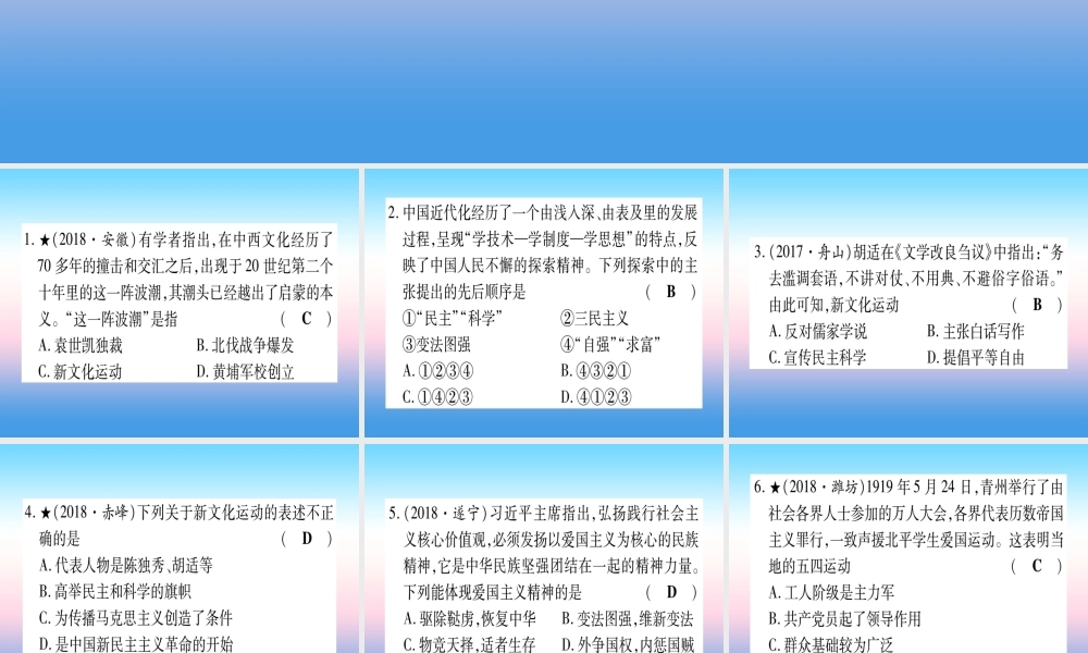 (甘肃专用)中考历史总复习 第一篇 考点系统复习 板块二 中国近代史 主题四 新时代的曙光(精练)课件