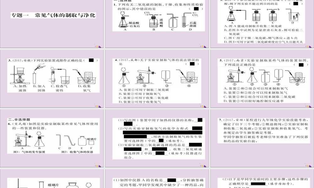 (遵义专版)中考化学总复习 第2编 重点题型突破篇 专题1 常见气体的制取与净化(精练)课件