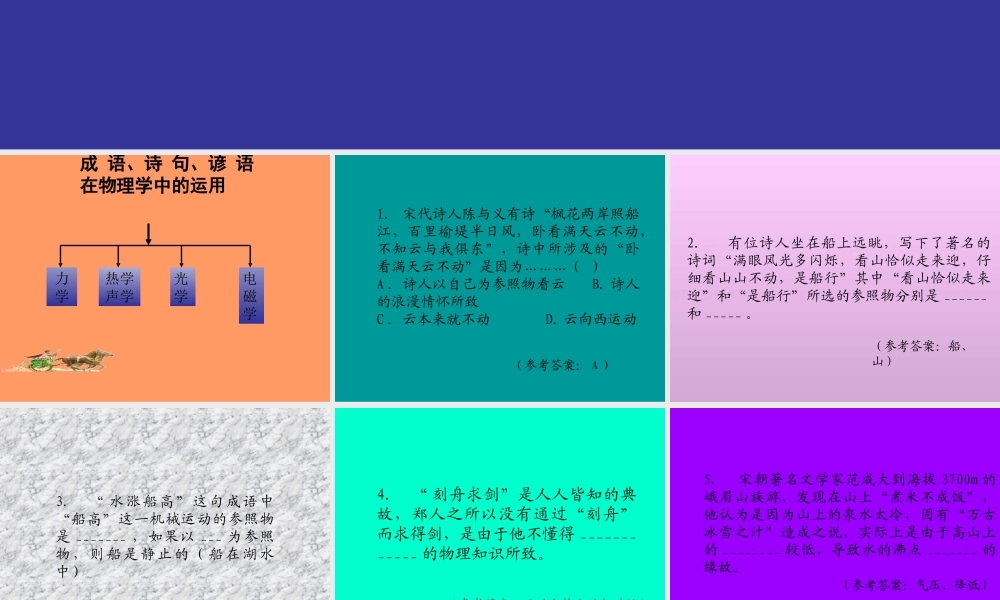 中考物理专题复习 成语、诗句、谚语在物理学中的运用 课件