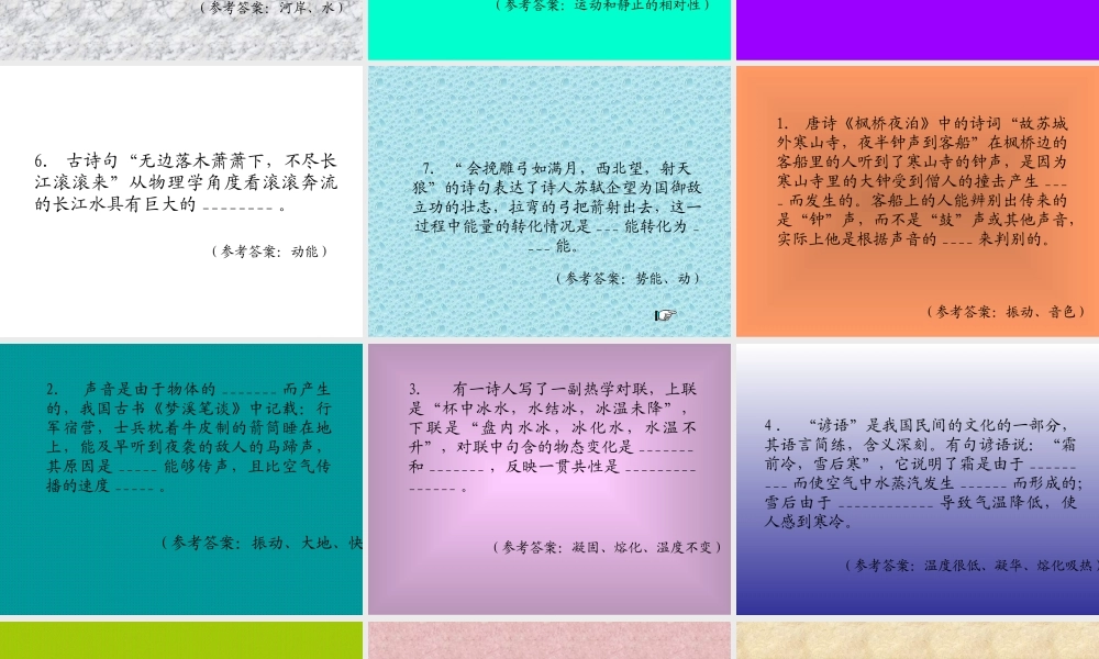 中考物理专题复习 成语、诗句、谚语在物理学中的运用 课件