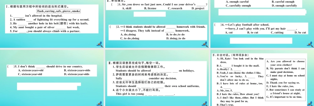 (江西专版)九年级英语全册 Unit 7 Teenagers should be allowed to choose their own clothes(第1课时)习题课件 (新版)人教新目标版 课件