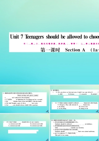 (江西专版)九年级英语全册 Unit 7 Teenagers should be allowed to choose their own clothes(第1课时)习题课件 (新版)人教新目标版 课件