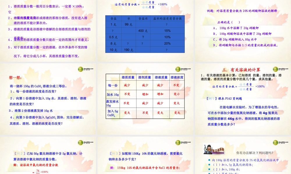 九年级化学全册 第6章 第2节 溶液组成的表示课件 沪教版 课件