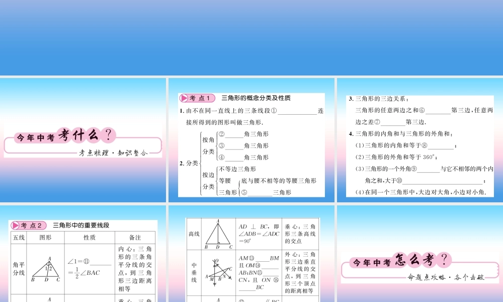 (课标版通用)中考数学一轮复习 第4章 图形的初步认识与三角形 第15节 三角形的基础知识习题课件