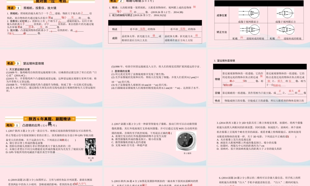 中考物理一轮复习 基础考点一遍过 第四章 光的折射 透镜 命题点2 透镜在生活中的应用课件