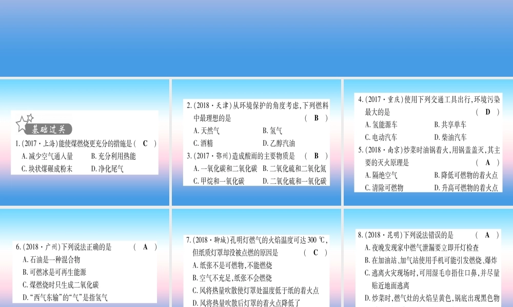 (甘肃专用)中考化学 第7单元 燃料及其利用(提分精练)课件