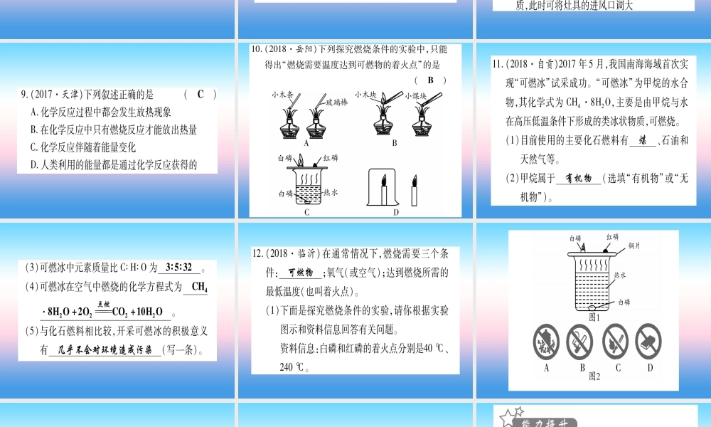 (甘肃专用)中考化学 第7单元 燃料及其利用(提分精练)课件