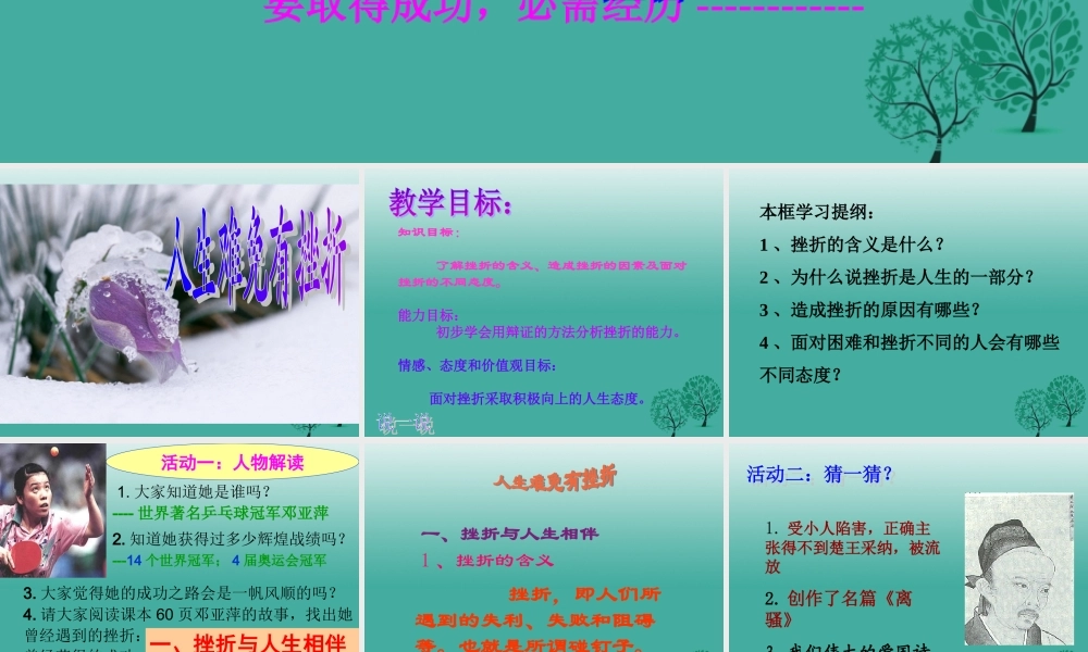 (秋季版)七年级政治上册 4.7.1 人生难免有挫折教学课件2 鲁人版六三制(道德与法治) 课件