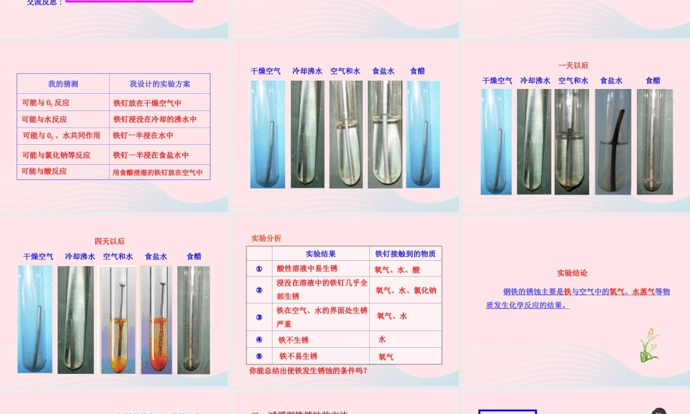 九年级化学全册 第三单元 金属 第三节 钢铁的锈蚀与防护课件 鲁教版五四制 课件