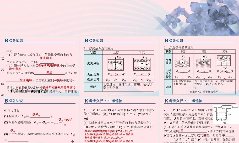 中考物理总复习 第一轮 基础过关 瞄准考点第8讲 浮力与升力课件