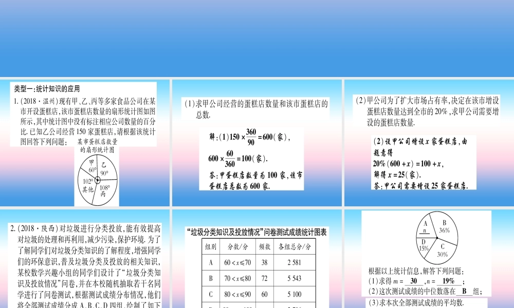 (甘肃专用)中考数学 第二轮 中档题突破 专项突破8 统计与概率作业课件