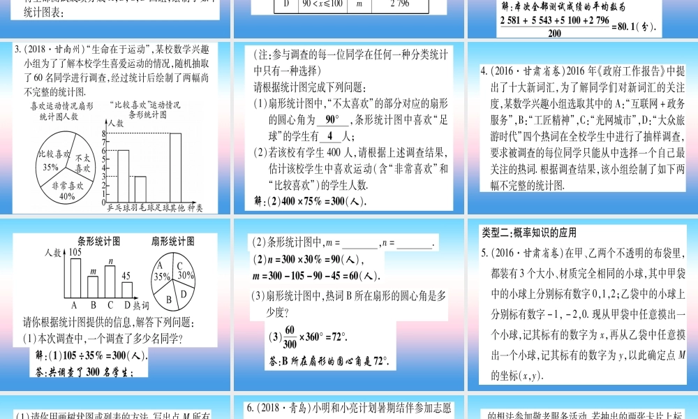 (甘肃专用)中考数学 第二轮 中档题突破 专项突破8 统计与概率作业课件