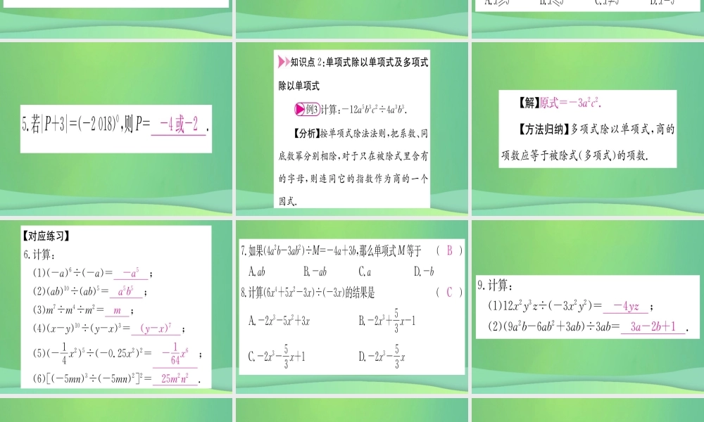 (江西专用)八年级数学上册 第14章 整式的乘法与因式分解 14.1 整式的乘法 14.1.4 整式的乘法 第4课时 整式的除法作业课件 (新版)新人教版 课件