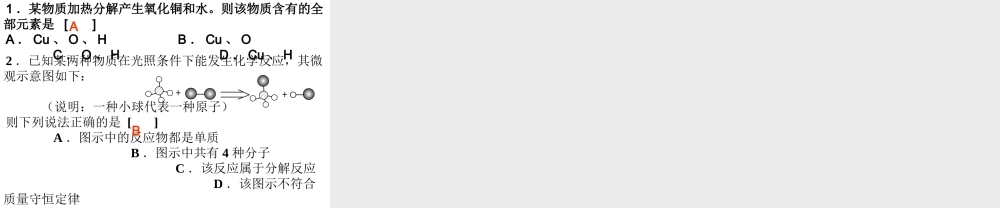 九年级化学上册 质量守恒定律巩固练习课件 人教新课标版 课件