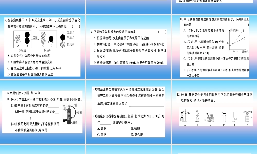 九年级化学下册 模拟卷(一)习题课件 新人教版 课件