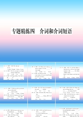 中考英语准点备考 专题精练四 介词和介词短语课件