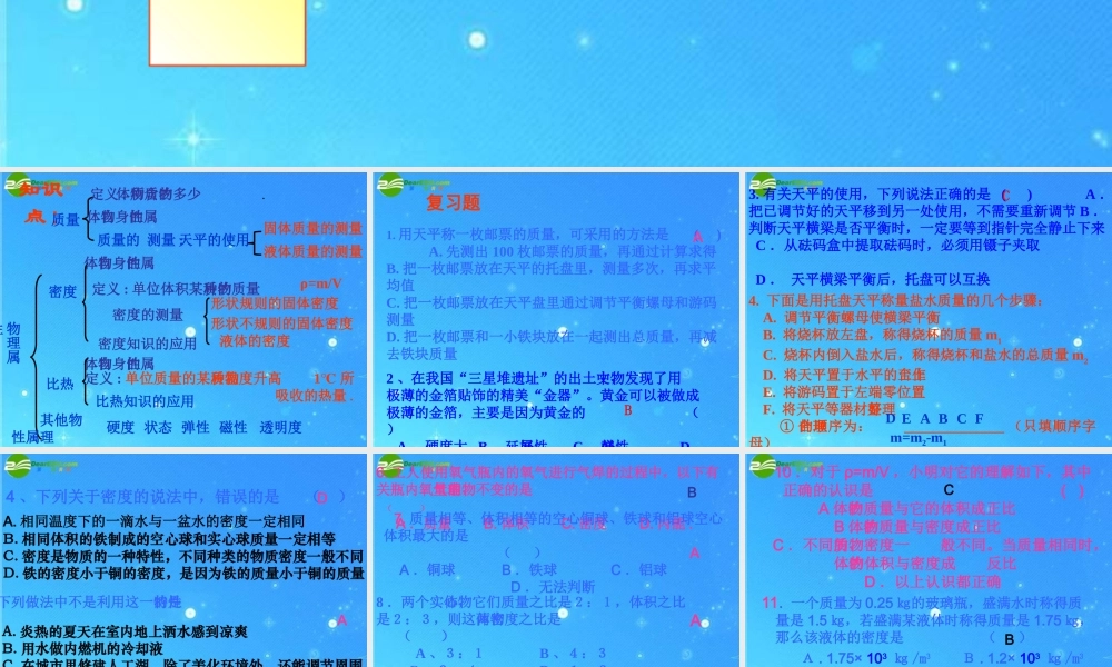 中考物理复习 物质的物理属性课件 人教新课标版 课件