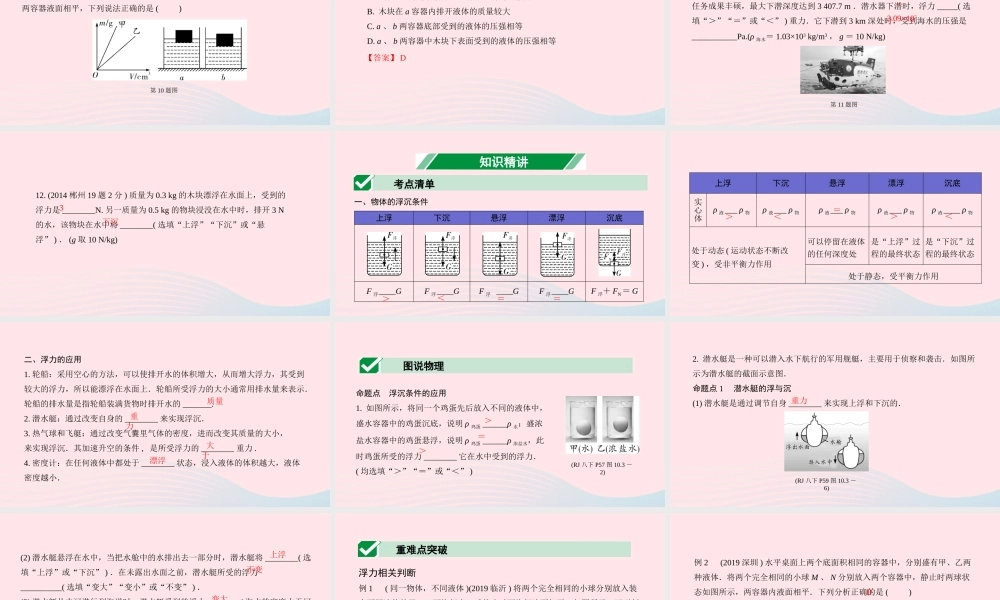 中考物理一轮复习 专题八 浮力 第2节 物体的浮沉条件及其应用课件
