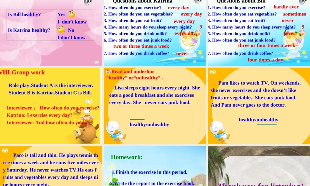 Period 3 Unit 1 How often do you exercise课件 Unit 1 How often do you exercise课件