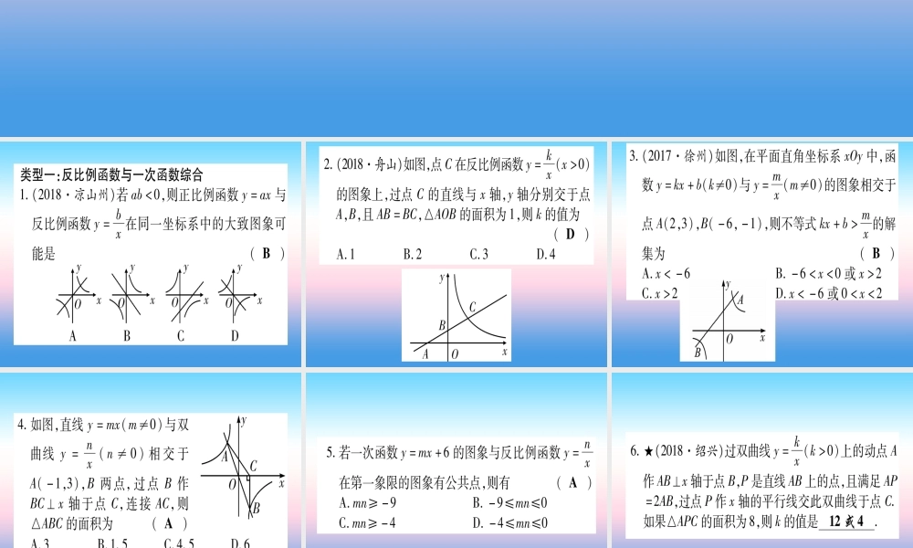 (甘肃专用)中考数学 第二轮 中档题突破 专项突破3 反比例函数的综合题作业课件