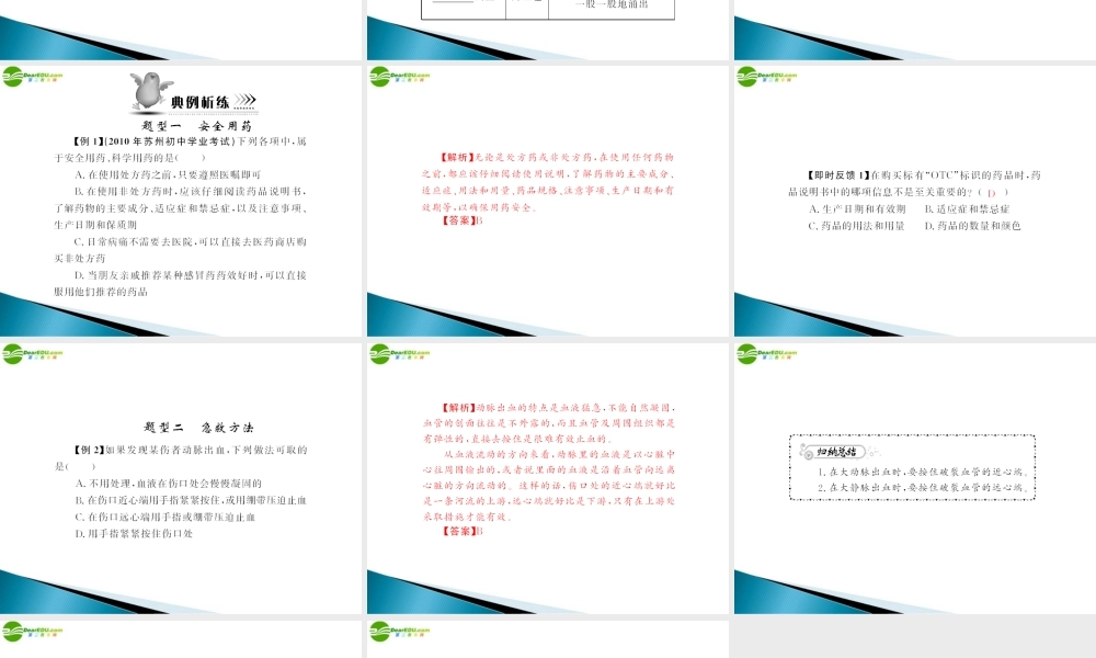 (随堂优化训练)八年级生物下册 第八单元 第二章 用药和急救 配套课件 人教新课标版 课件