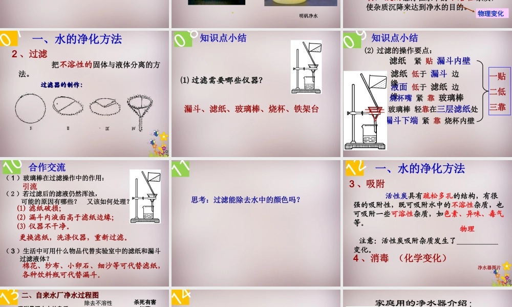九年九年级化学上册 第四单元 课题2 水的净化课件 (新版)新人教版 课件