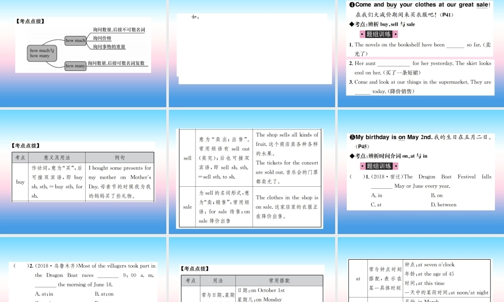 中考英语总复习 第一部分 教材同步复习篇 第二课时 七上 Units 5 9习题课件