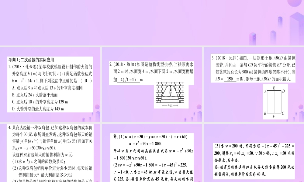 (云南专用)中考数学 第一轮 考点系统复习 第3章 函数 第5节 二次函数的综合应用作业课件