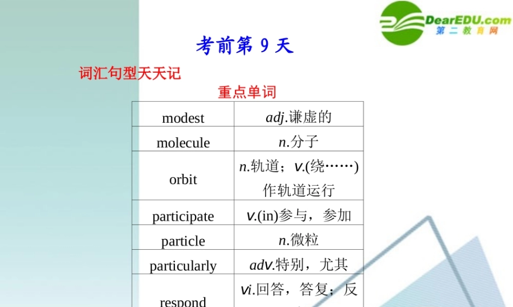 (福建省专用)高三英语二轮复习 考前特训 考前第9天考前高分必读专题课件