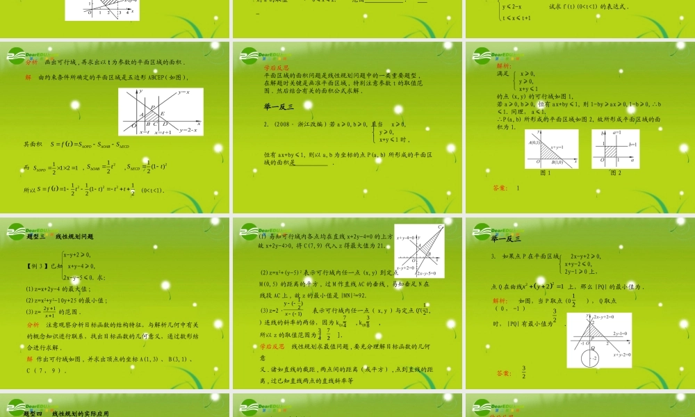 (学案与测评)高考数学总复习 第八单元第三节 二元一次不等式(组)与简单的线性规划问题精品课件 苏教版 课件