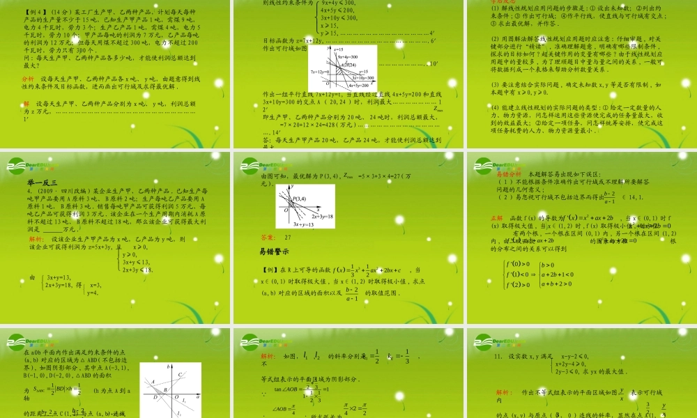 (学案与测评)高考数学总复习 第八单元第三节 二元一次不等式(组)与简单的线性规划问题精品课件 苏教版 课件