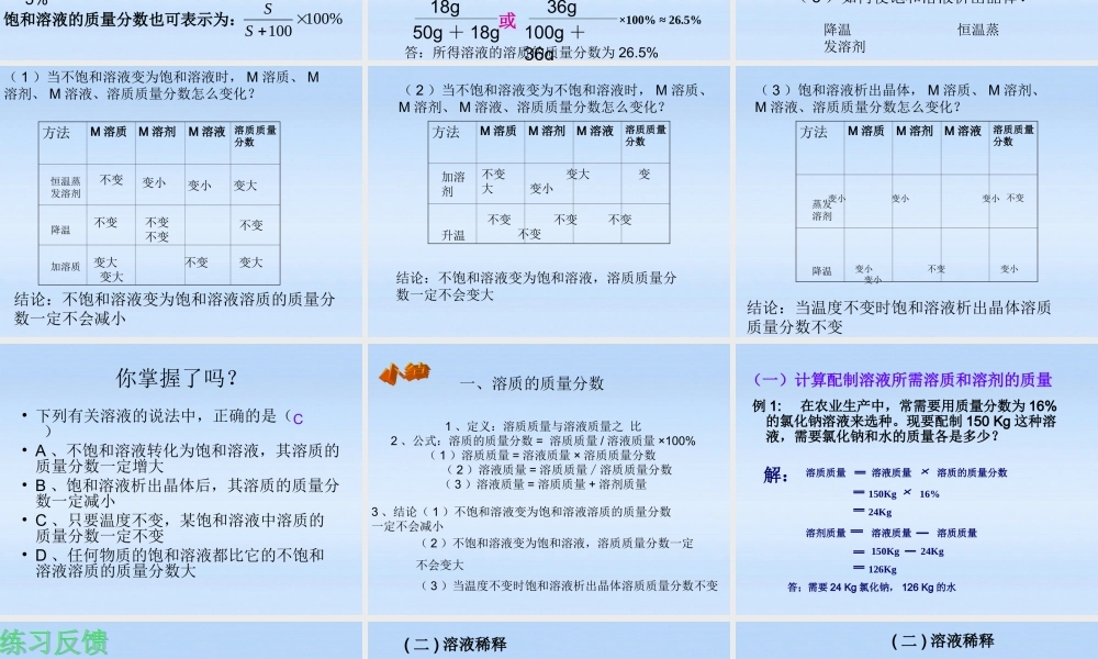 九年级化学下册 溶质质量分数计算课件 人教新课标版 课件