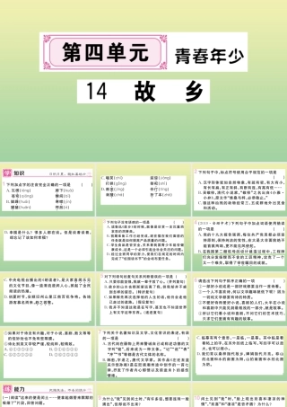 (黄冈专版)九年级语文上册 第四单元 14 故乡作业课件 新人教版 课件