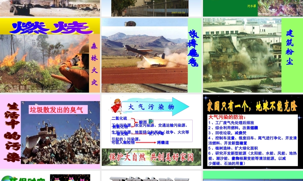 九年级化学第九章第三节化学与环境之(还人类洁净的空气)课件沪教版 课件