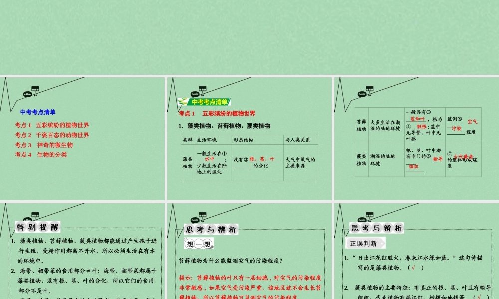 中考生物 第一部分 教材知识梳理 第5单元 第14章 丰富多彩的生物世界复习课件 苏教版 课件