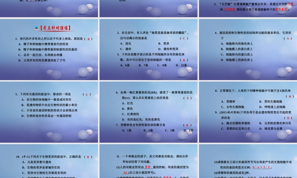 中考生物一轮复习 第七单元 第二章 生物的遗传和变异课件 新人教版 课件