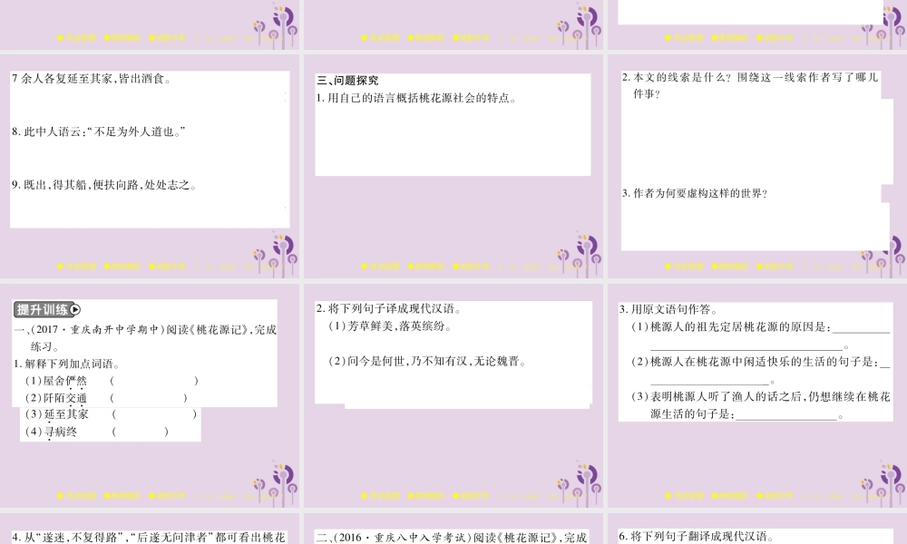 中考语文复习 第二部分 古诗文积累与阅读 专题二 文言文(六)(桃花源记)课件