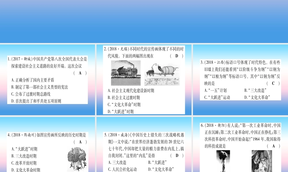 (云南专用)中考历史总复习 第一篇 考点系统复习 板块3 中国现代史 主题三 曲折探索中的成就与失误(精练)课件