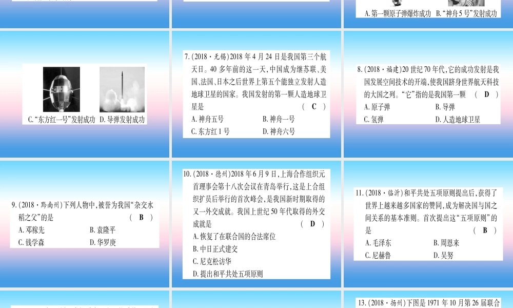 (云南专用)中考历史总复习 第一篇 考点系统复习 板块3 中国现代史 主题三 曲折探索中的成就与失误(精练)课件