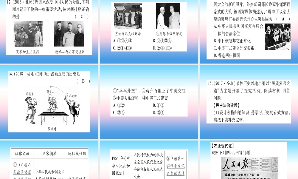 (云南专用)中考历史总复习 第一篇 考点系统复习 板块3 中国现代史 主题三 曲折探索中的成就与失误(精练)课件