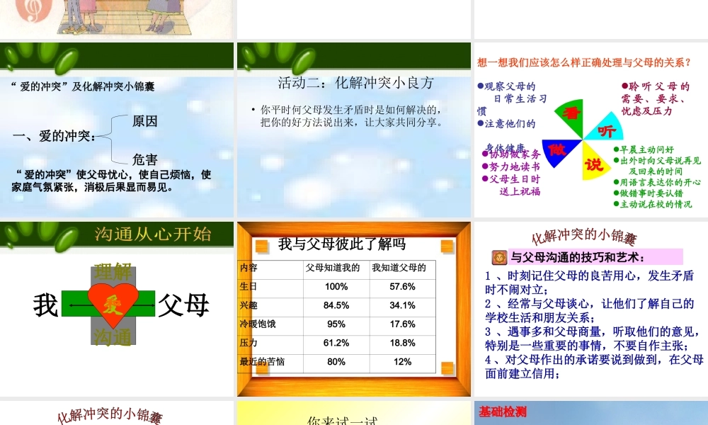 (秋季版)七年级道德与法治上册 第二单元 学会交往 2.1 我爱我家 第2框 化解 爱的冲突 之——爱的冲突及化解冲突的小锦囊课件 粤教版 课件