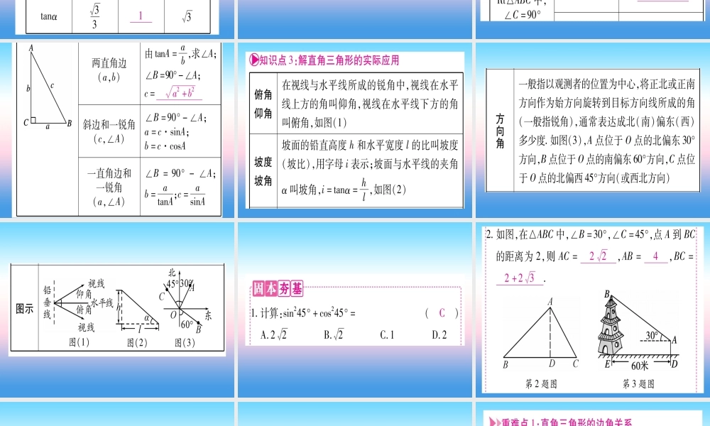 (甘肃专用)中考数学 第一轮 考点系统复习 第4章 三角形 第5节 锐角三角函数及其应用课件