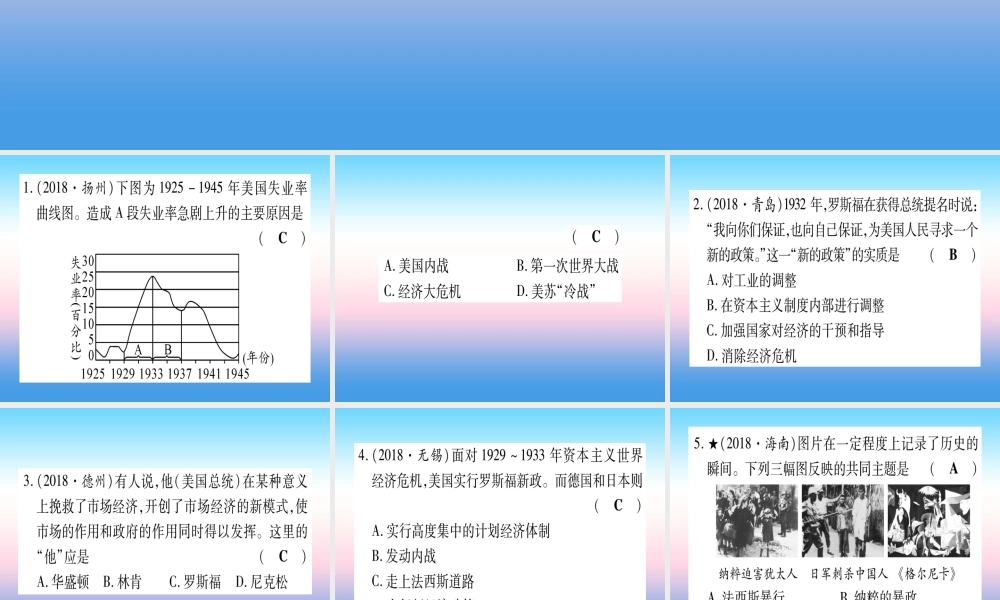 (甘肃专用)中考历史总复习 第一篇 考点系统复习 板块六 世界现代史 主题二 经济大危机和第二次世界大战(精练)课件
