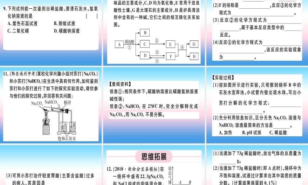 九年级化学下册 第十一单元 盐 化肥 第1课时 氯化钠、碳酸钠、碳酸氢钠和碳酸钙习题课件 (新版)新人教版 课件