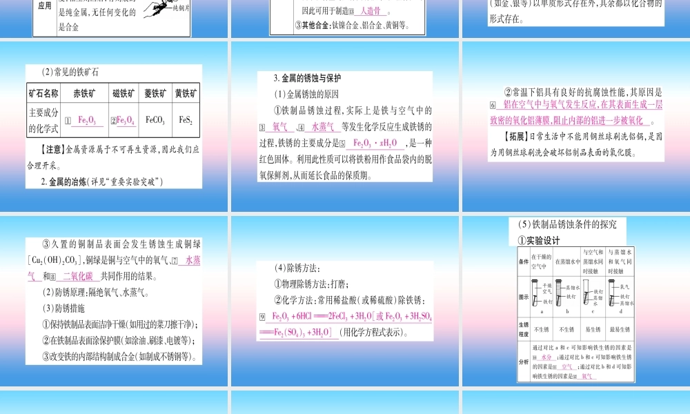 (湖北专版)中考化学总复习 第1部分 教材系统复习 九下 第8单元 金属与金属材料习题课件2 课件