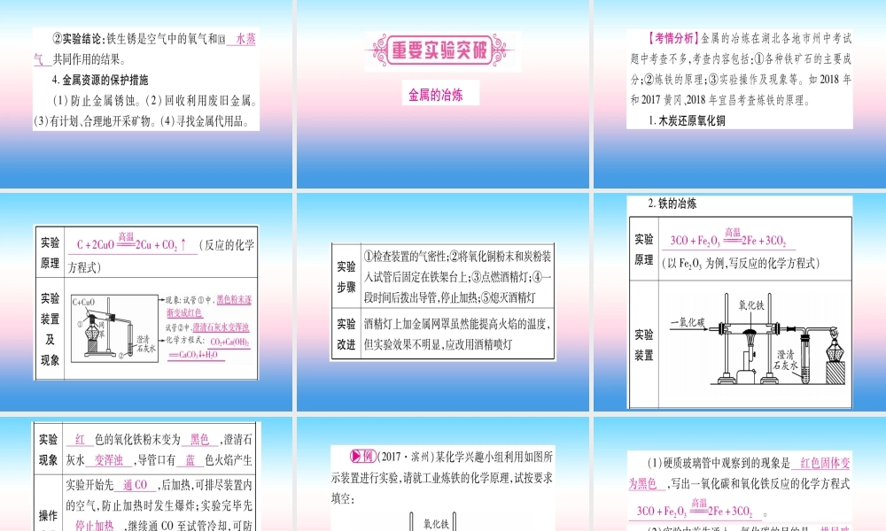 (湖北专版)中考化学总复习 第1部分 教材系统复习 九下 第8单元 金属与金属材料习题课件2 课件