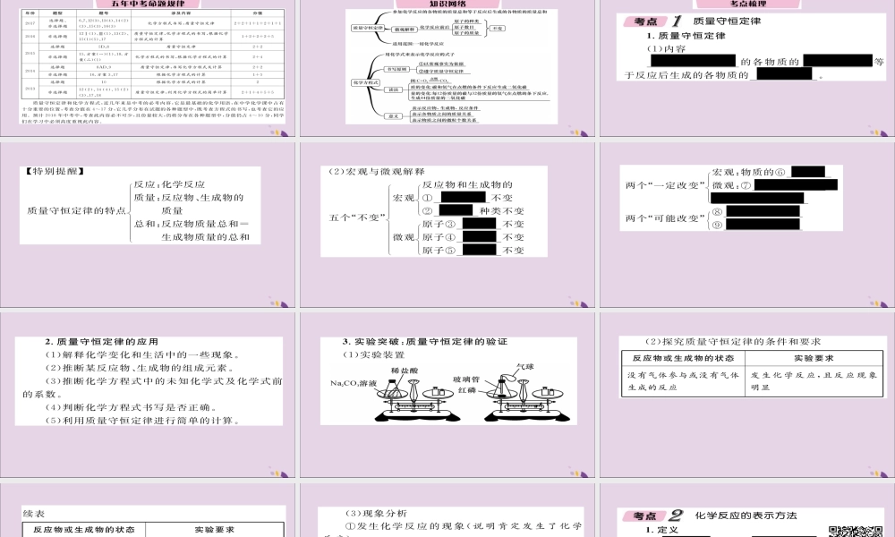 (遵义专版)中考化学总复习 第1编 教材知识梳理篇 第4章 认识化学变化 课时2 化学反应中的质量关系 化学方程式(精讲)课件