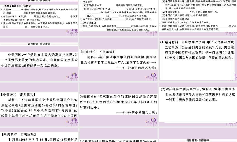 (玉林专版)八年级历史下册 第五单元 国防建设与外交成就 第17课 外交事业的发展习题课件 新人教版 课件