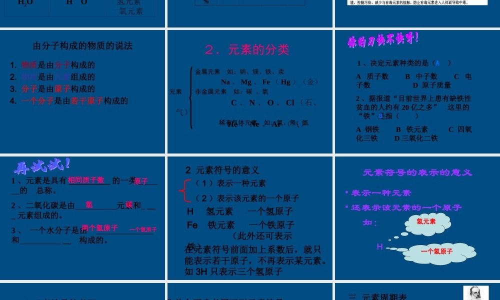 九年级化学 第四单元课题2(元素)教学课件  人教新课标版 课件